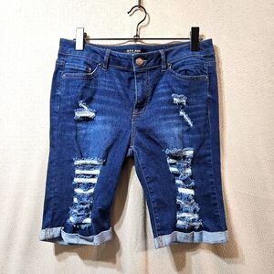 Wax Jeans XL Women's Distressed Blue Bermuda Denim Shorts